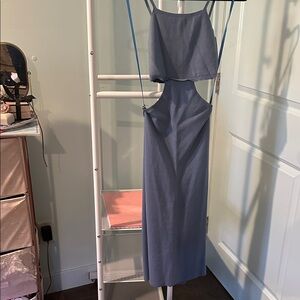 Elegant Blue Sweater Sleeveless Dress